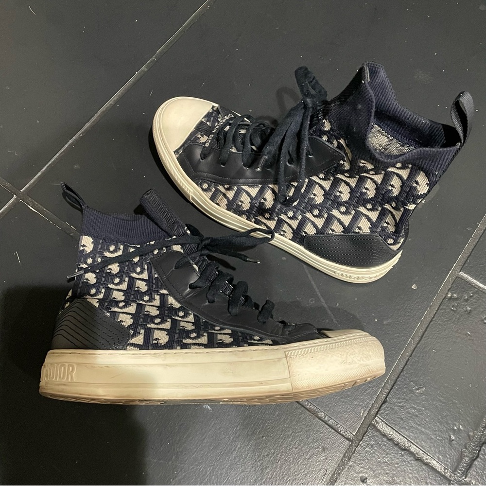 Walk’N’Dior High-Top Pull-On Sneakers - Navy and Cream